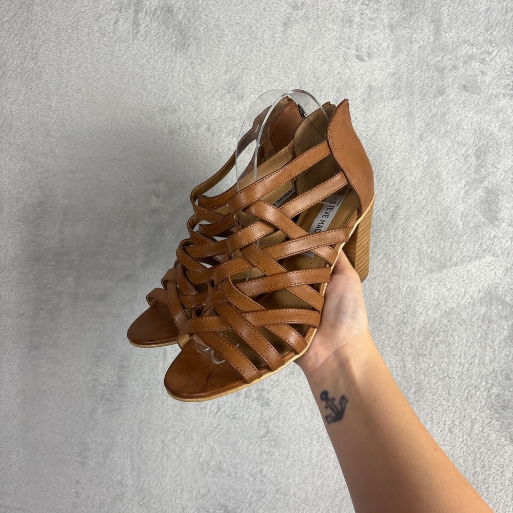 Steve Madden Cognac Brown‎ Strappy Gladiator Block Heel Sandals EU 39 Womens